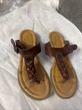 Blowfish Brown Braided Leather T-Strap Sandals